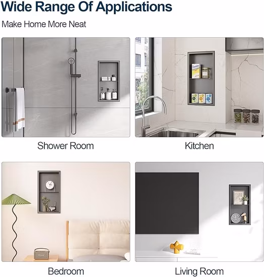 Prateleira de níquel escovado duplo de aço inoxidável para nicho de chuveiro de banheiro